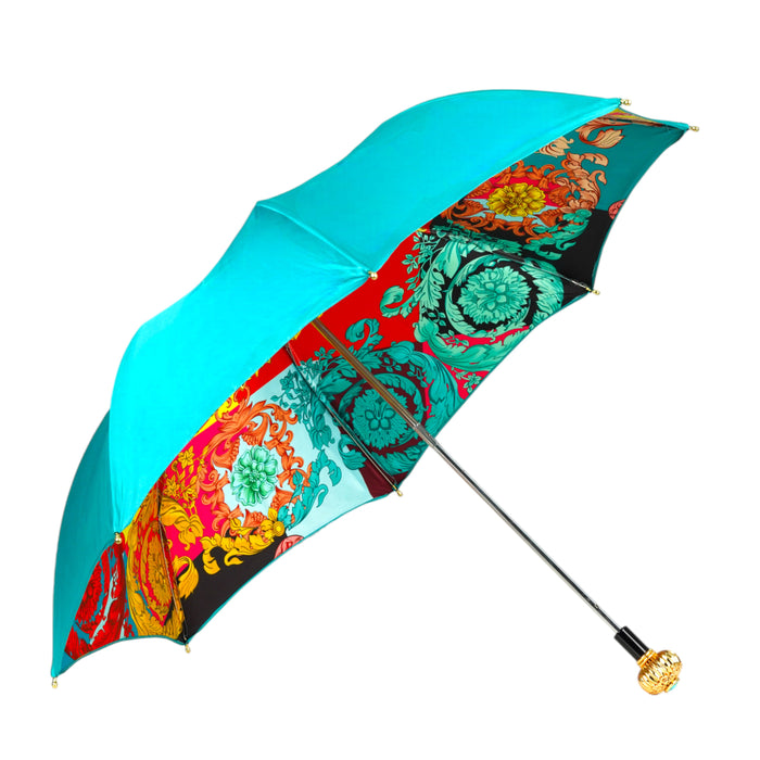 Stylish umbrellas in turquoise color