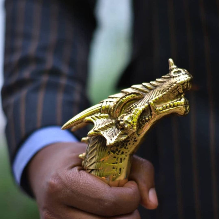 Gold Dragon Head Modern Walking Stick, Luxury Handmade Accessory