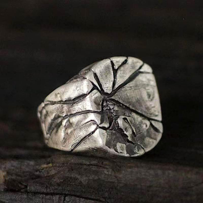 Volcanic Cracked Rugged Men's Ring Steel