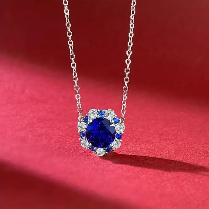 Synthetic Sapphire Pendant Necklace – Elegant Women's Collarbone Chain