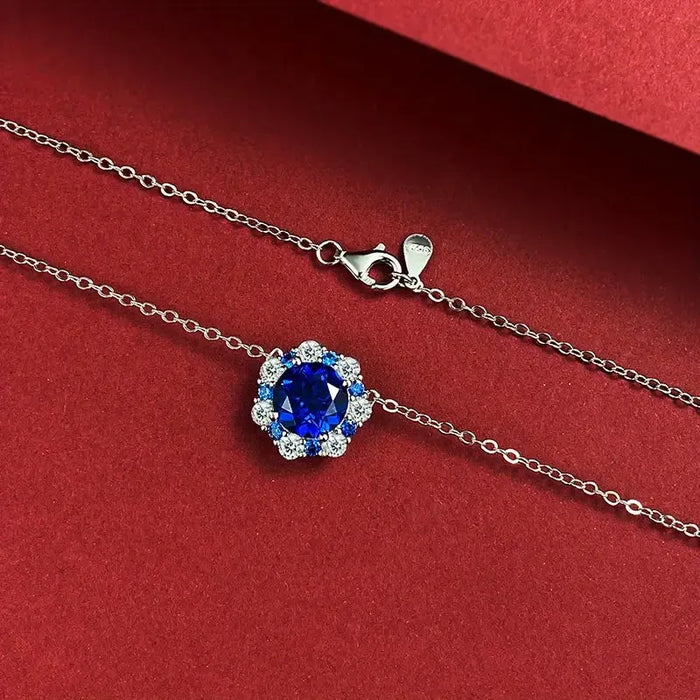 Synthetic Sapphire Pendant Necklace – Elegant Women's Collarbone Chain