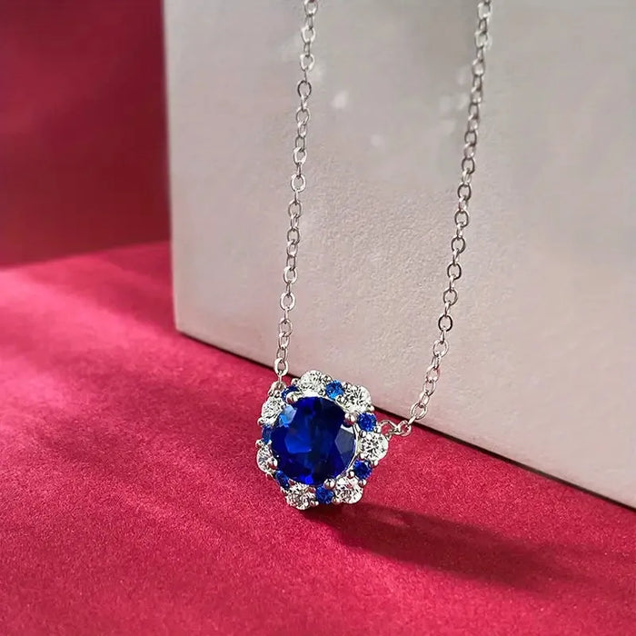 Synthetic Sapphire Pendant Necklace – Elegant Women's Collarbone Chain