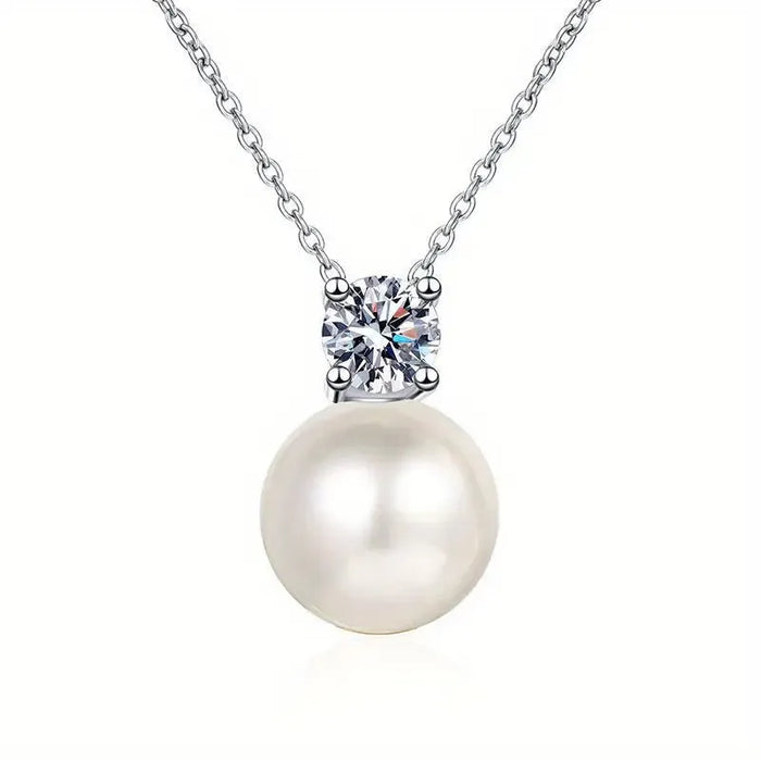 Elegant 0.5 Carat Moissanite and Pearl Necklace – 925 Sterling Silver
