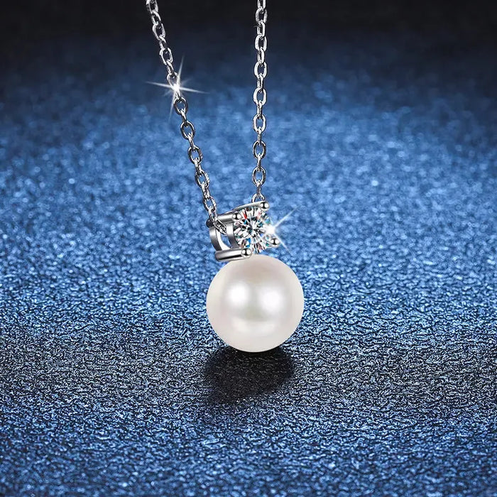 Elegant 0.5 Carat Moissanite and Pearl Necklace – 925 Sterling Silver