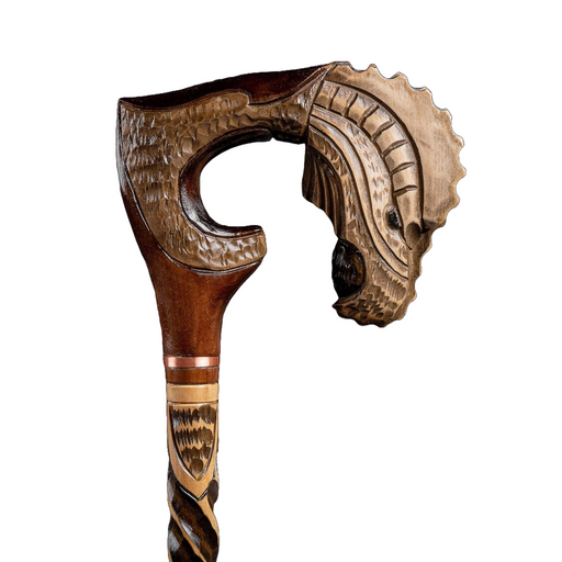 Carved wooden walking cane lizard