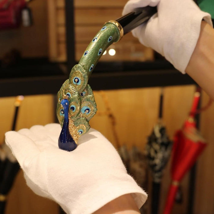 Green Peacock Print Luxury Double Cloth Umbrella