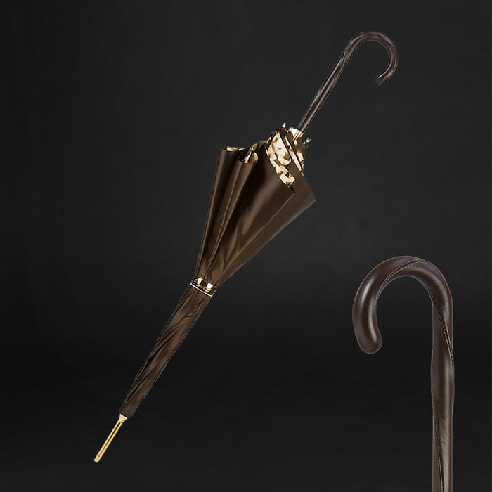 unique tiger stripe brown umbrella with leather handle