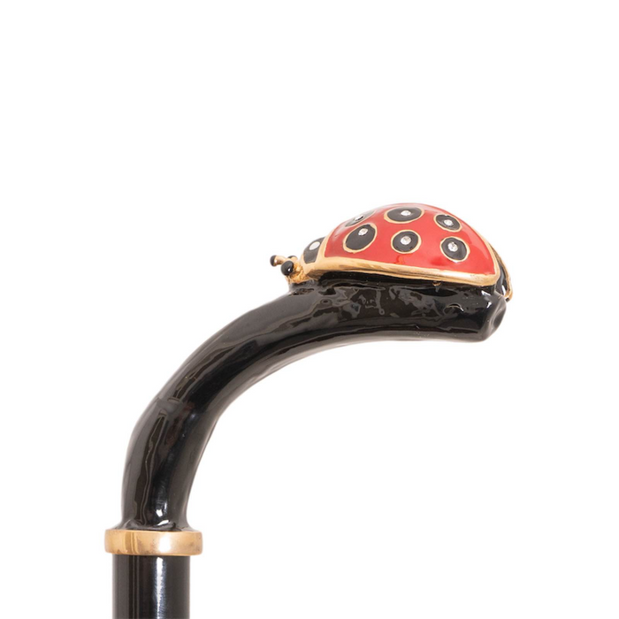 Luxury Ladybug Handle Black Umbrella with Red Interior