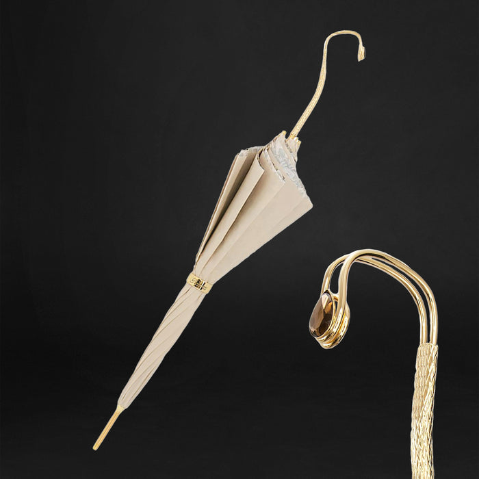 Romantic Ivory Umbrella with Jeweled Brass Handle for Women