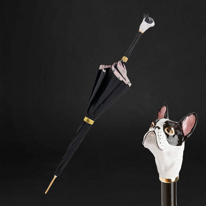 Stylish French Bulldog Handle Black Umbrella Woman