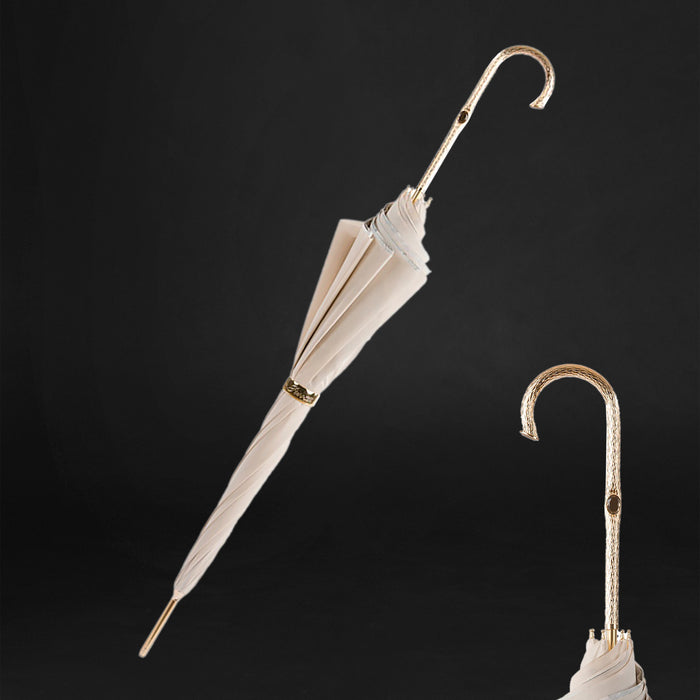 Brass Handle Ivory Umbrella with Flowers Inside
