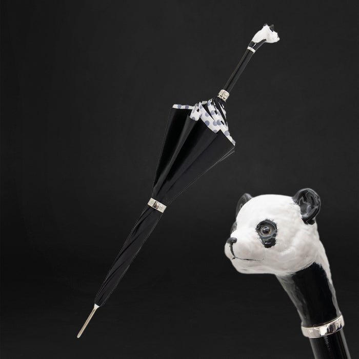 Pretty Black Polka Dots Pretty Panda Handle Umbrella