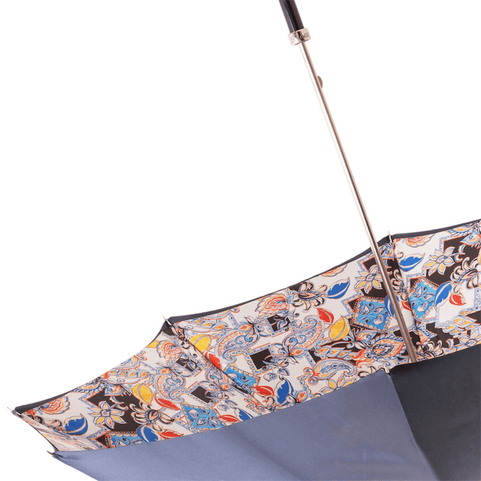 Sicilian Head Handle Blue Canopy Umbrella with Printed Interior