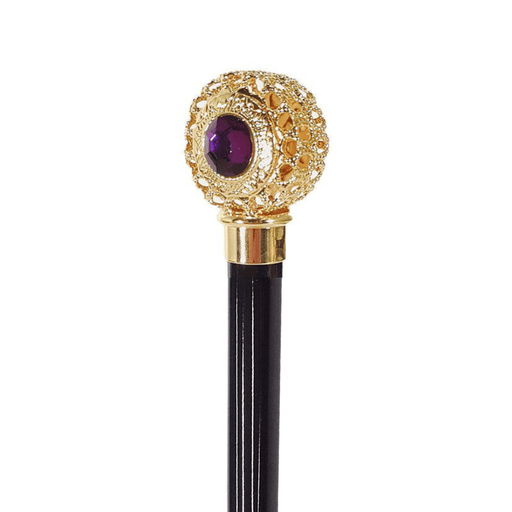 Unique Walking Stick with Golden Sphere and Crystal