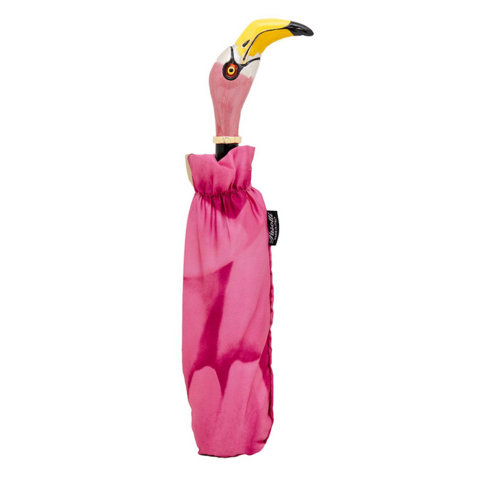 Pink Dahlia Flamingo Handle Luxury Folding Umbrella