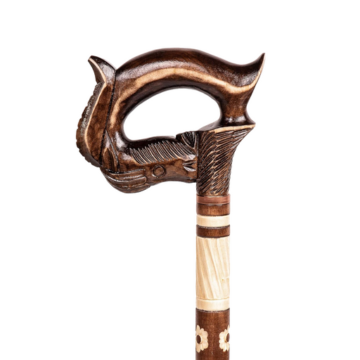 Carved walking sticks with horse motif