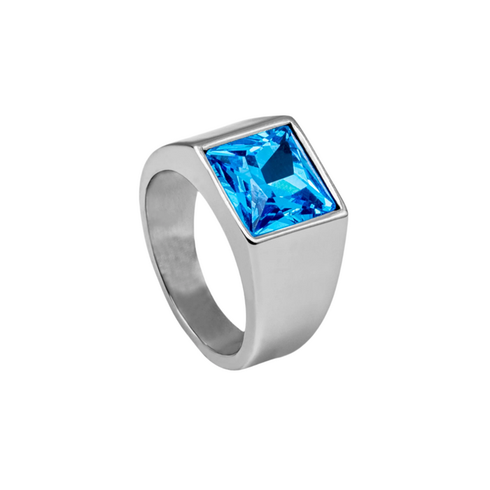 Silver Genuine Blue Brazilian Stone Signet Ring