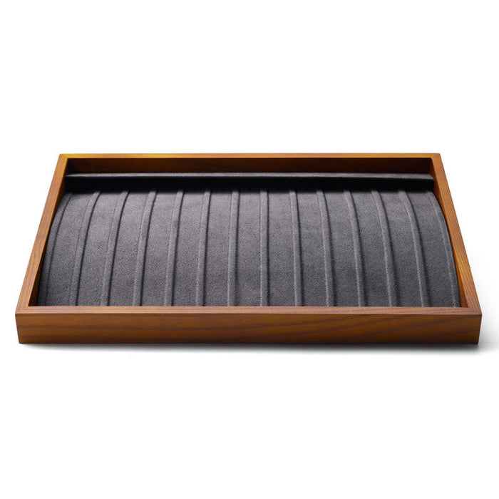 Stackable jewelry display tray for necklaces bracelets pendants in dark gray wood