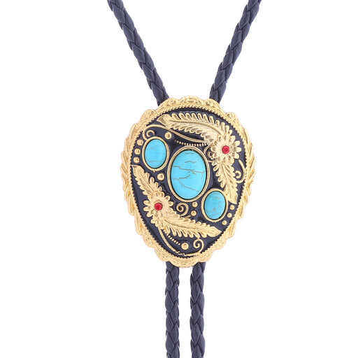 Gold Feather Tie Women Turquoise Western Bolo Tie