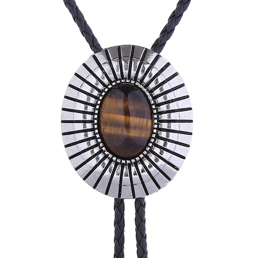 Brown Stone Bolo Tie Silver Necklace Tiger's Eye Bolotie