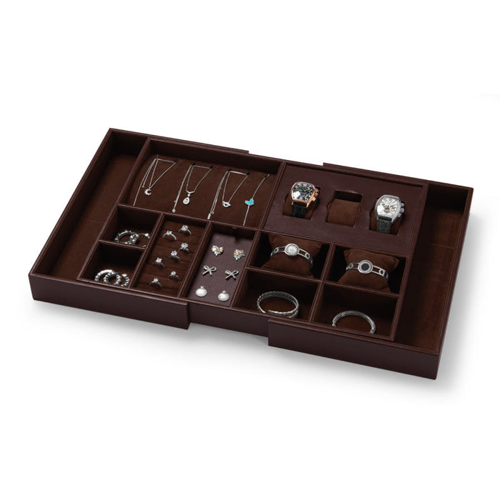 Retractable jewelry tray with coffee finish