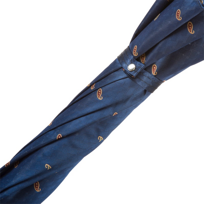 navy blue umbrella with braided leather handle 