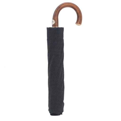 classic black folding umbrella with wooden handle