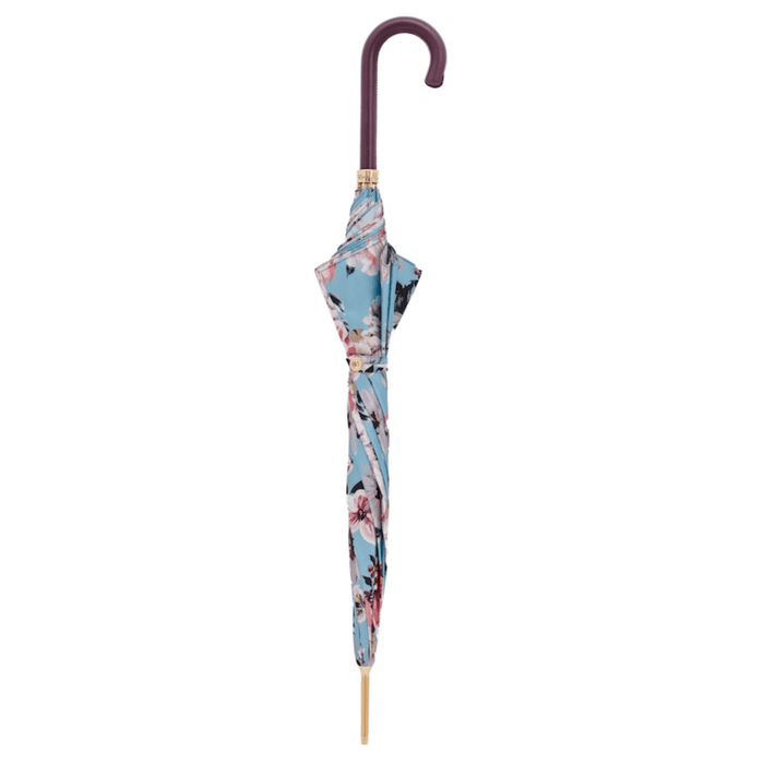 Unique Flowered Umbrella with Burgundy Leather Handle - Artynov | Unique Handmade Accessories