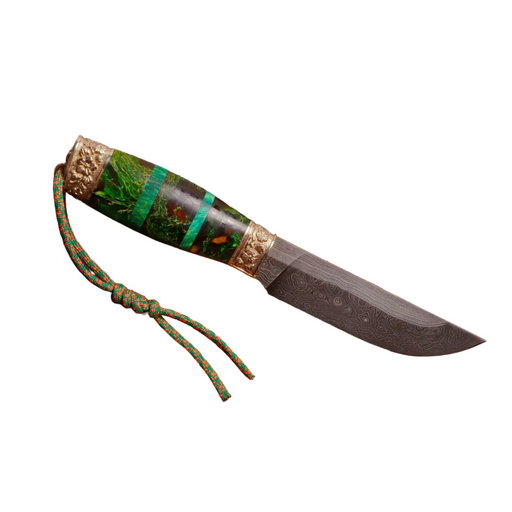 Green hybrid handle Damascus steel knife