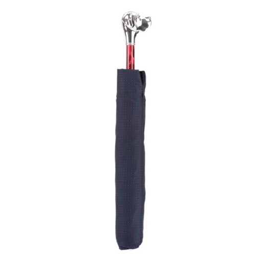 silver labrador handle folding polka dot blue umbrella