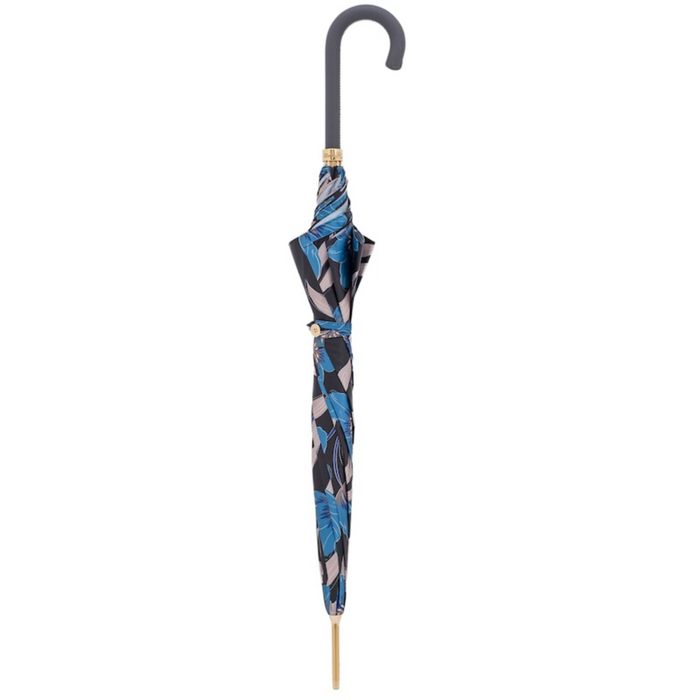 Stylish Blue Flowers Umbrella with Black Leather Handle - Artynov | Unique Handmade Accessories