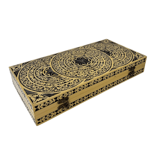 Handmade carved wooden backgammon set for travel