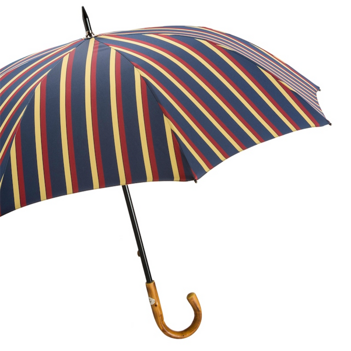 luxurious large striped umbrella with chestnut wood handle