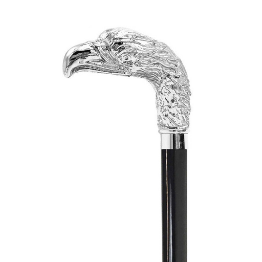 Stylish walking stick with silver-plated hawk handle