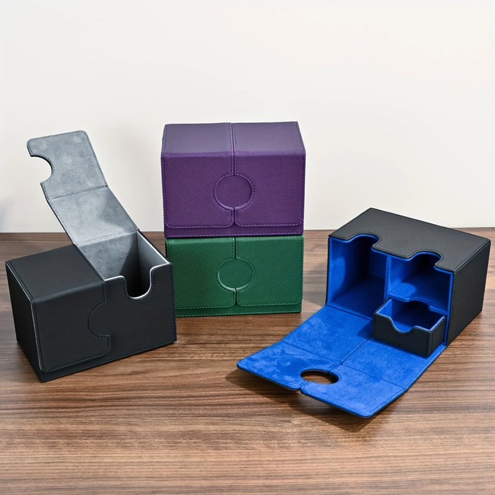 PU Leather Card Deck Box with Dice Tray – Holds 200+ Sleeved Cards