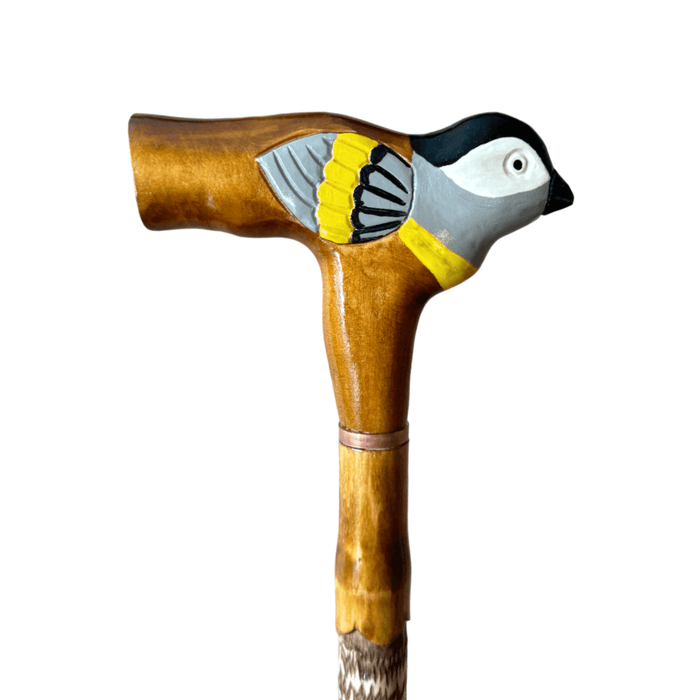 Paridae Wooden Walking Stick, Birds Artwork Cane Staff