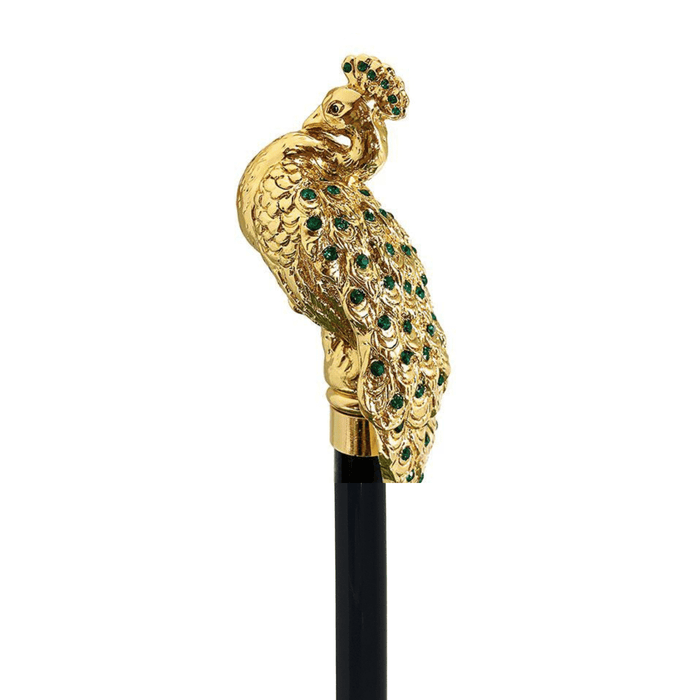 Peacock Handle Cane with Emerald Swarovski Elements