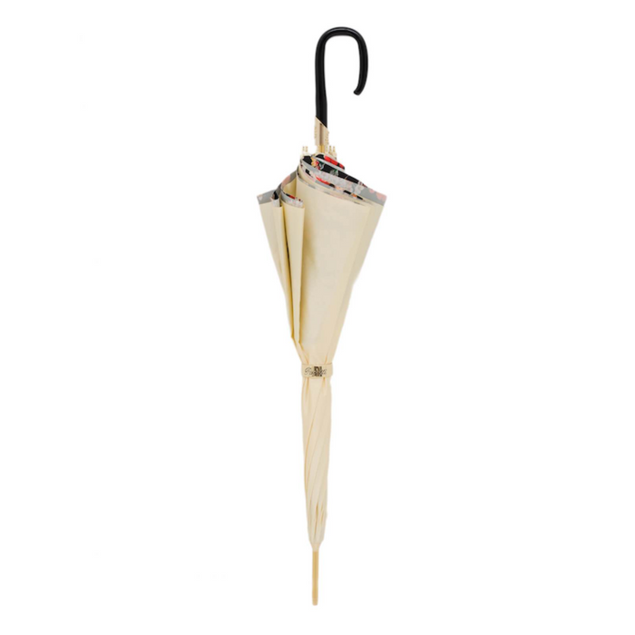 Creamy Flowered Double Cloth Umbrella with Acetate Handle