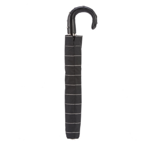 black striped folding umbrella with studs leather handle