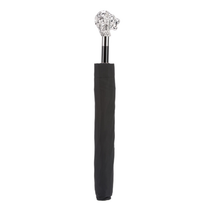 Classic Design Silver Lion Handle Black Folding Umbrella