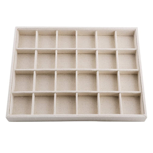 Linen stackable jewelry display tray with 24 grids