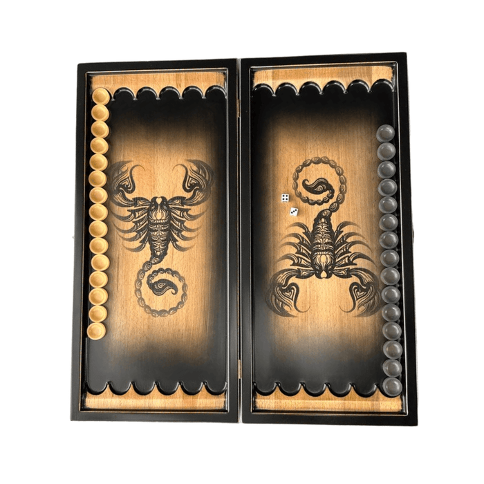 Backgammon board with scorpion illustration and designed for gifting