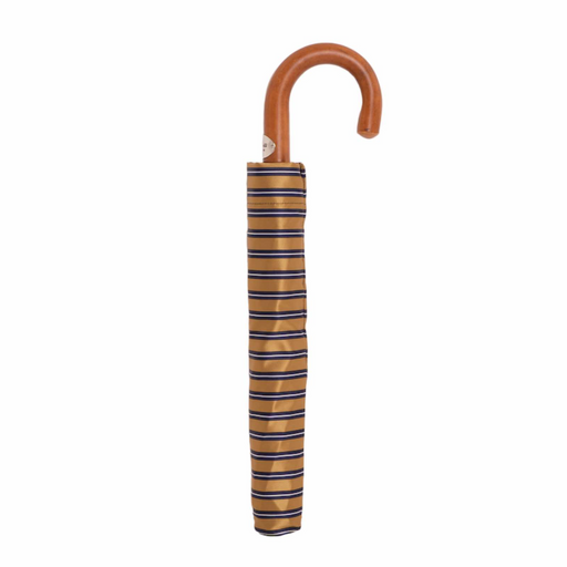 elegant wood handle striped ocher folding umbrella
