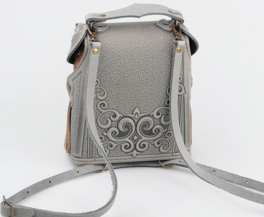 Stylish beige and gray women's backpack boho leather rucksack