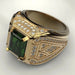 Vintage Golden Ring with Green Gemstone & Crystal Accents