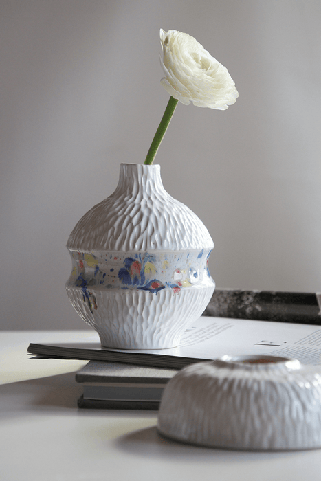 White Wabi-Sabi Ceramic Pottery Vase Hand Painting