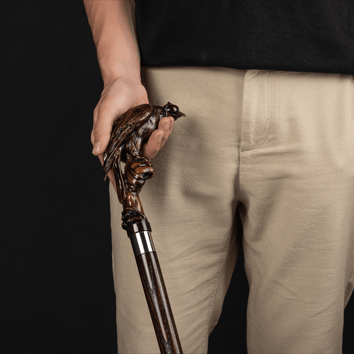 Unique hand carved walking cane for seniors - falconry