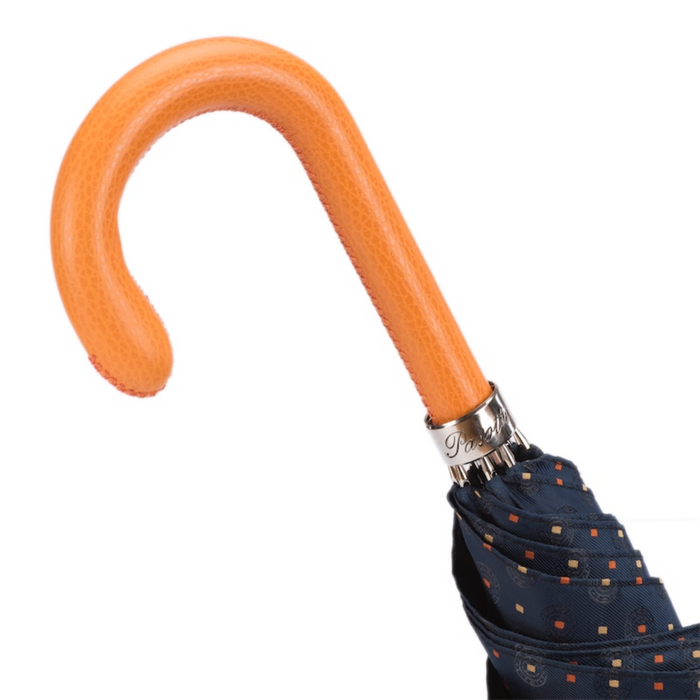 unique tie dye umbrella with orange leather handle