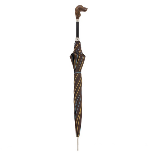 brown striped umbrella dog handle