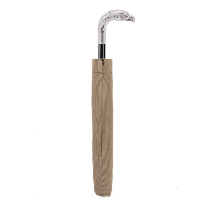 exclusive silver eagle handle beige folding umbrella 